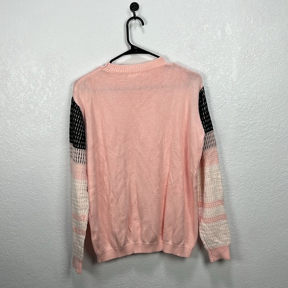 KOITMY Women’s Pink Black White Colorblock Knit Sweater Cotton Blend Cozy Sz L - Picture 7 of 7
